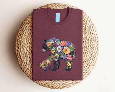 Floral Mama Bear Tee heather maroon color