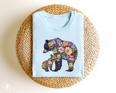 Floral Mama Bear Tee light blue color