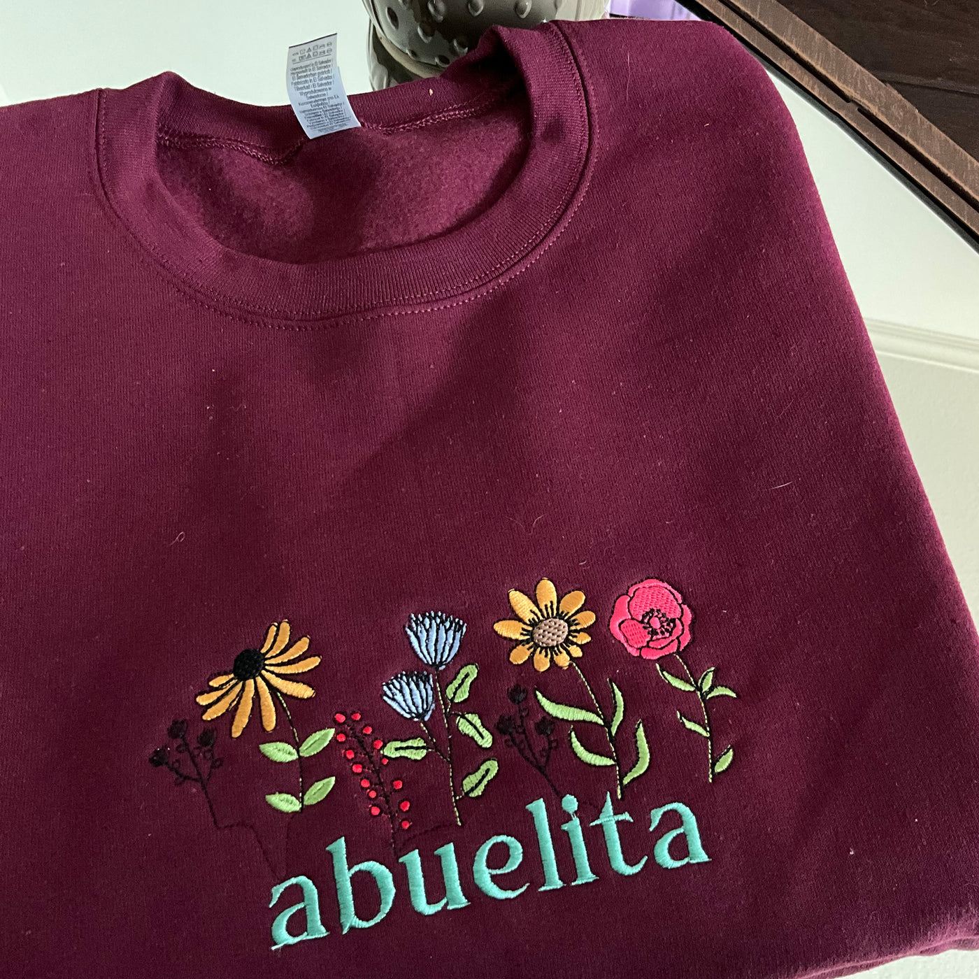 Custom embroidered Simple Name with floral maroon color