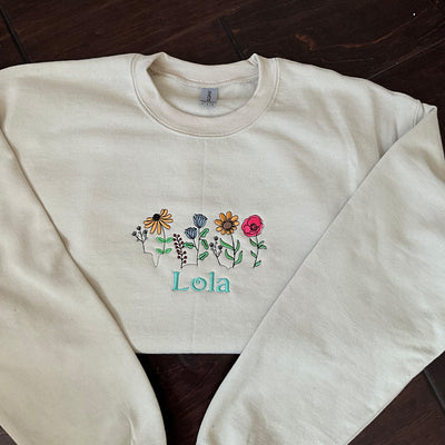 Custom embroidered Simple Name with floral white color