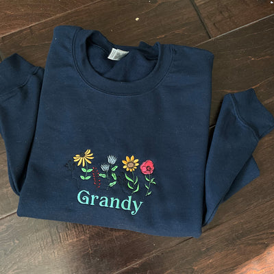 Custom embroidered Simple Name with floral navy color