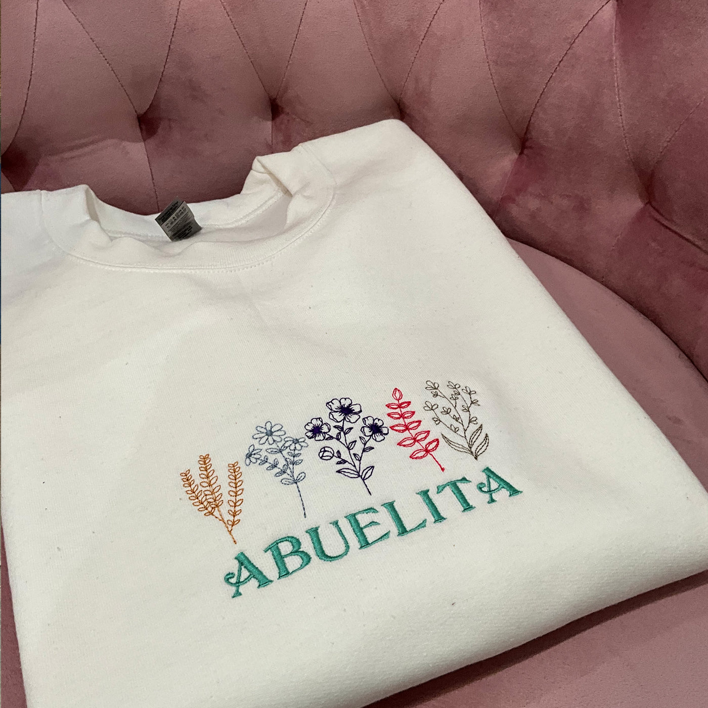 Custom Simple Name and Beautiful Floral Embroidery Vintage Sweatshirt WHITE COLOR