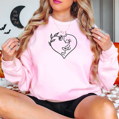 Floral Cat Lover Embroidered sweatshirt light pink color