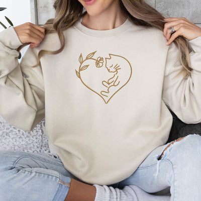 Floral Cat Lover Embroidered sweatshirt sand color