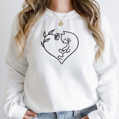 Floral Cat Lover Embroidered sweatshirt white color