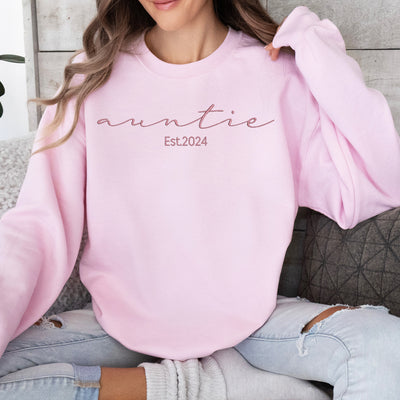 Custom Embroidered "Auntie Est. 2025" Sweatshirt light pink