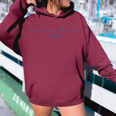 Custom Embroidered "Auntie Est. 2025" Sweatshirt maroon