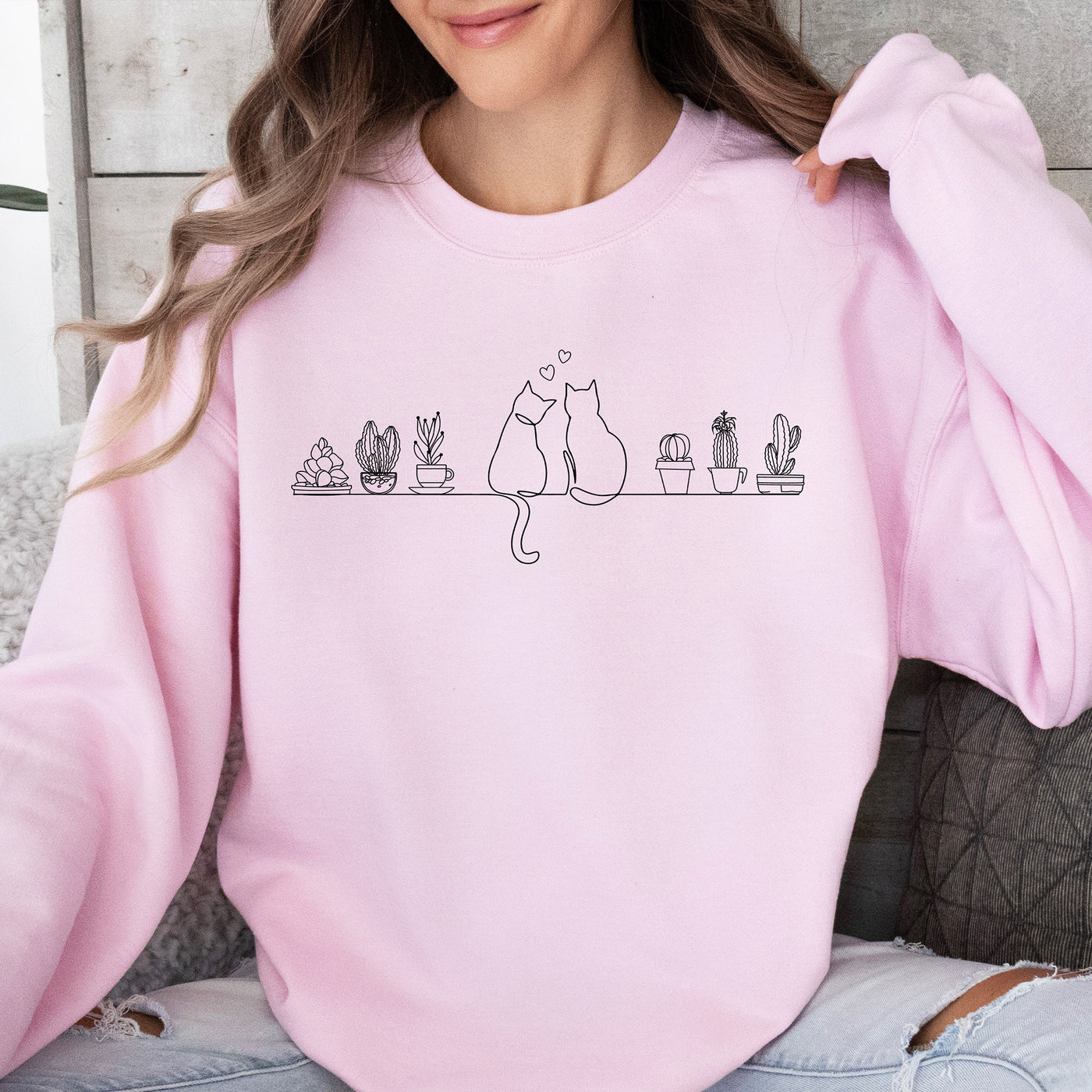 Cat Plant Lover Sweatshirt- light pink color