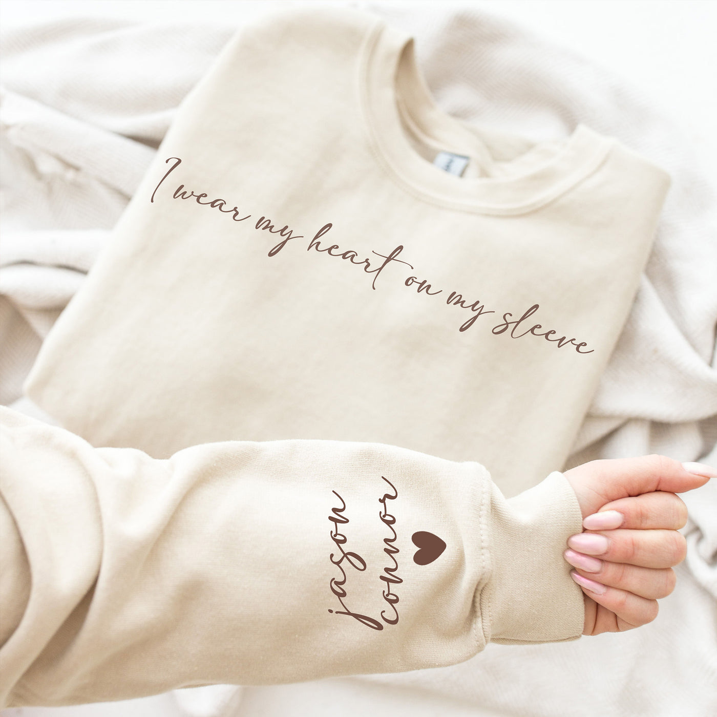 I Wear My Heart On My Sleeve Sweatshirt sand color