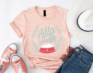 Hello Winter Snowflake Globe T-Shirt LIGHT PINK COLOR