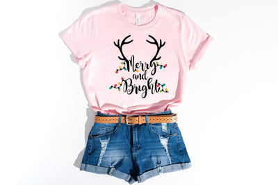 Merry and bright light pink t-shirt