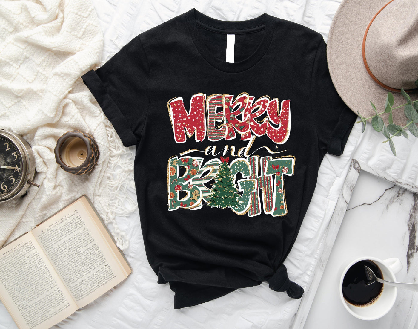 Merry_Bright Leopard Christmas BLACK Tee