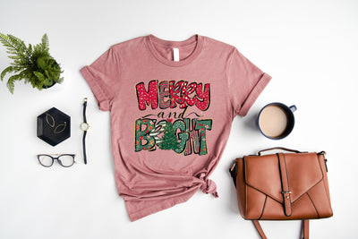 Merry_Bright Leopard Christmas heather mauve Tee