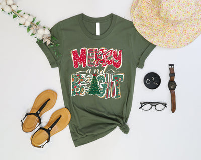 Merry_Bright Leopard Christmas military green Tee