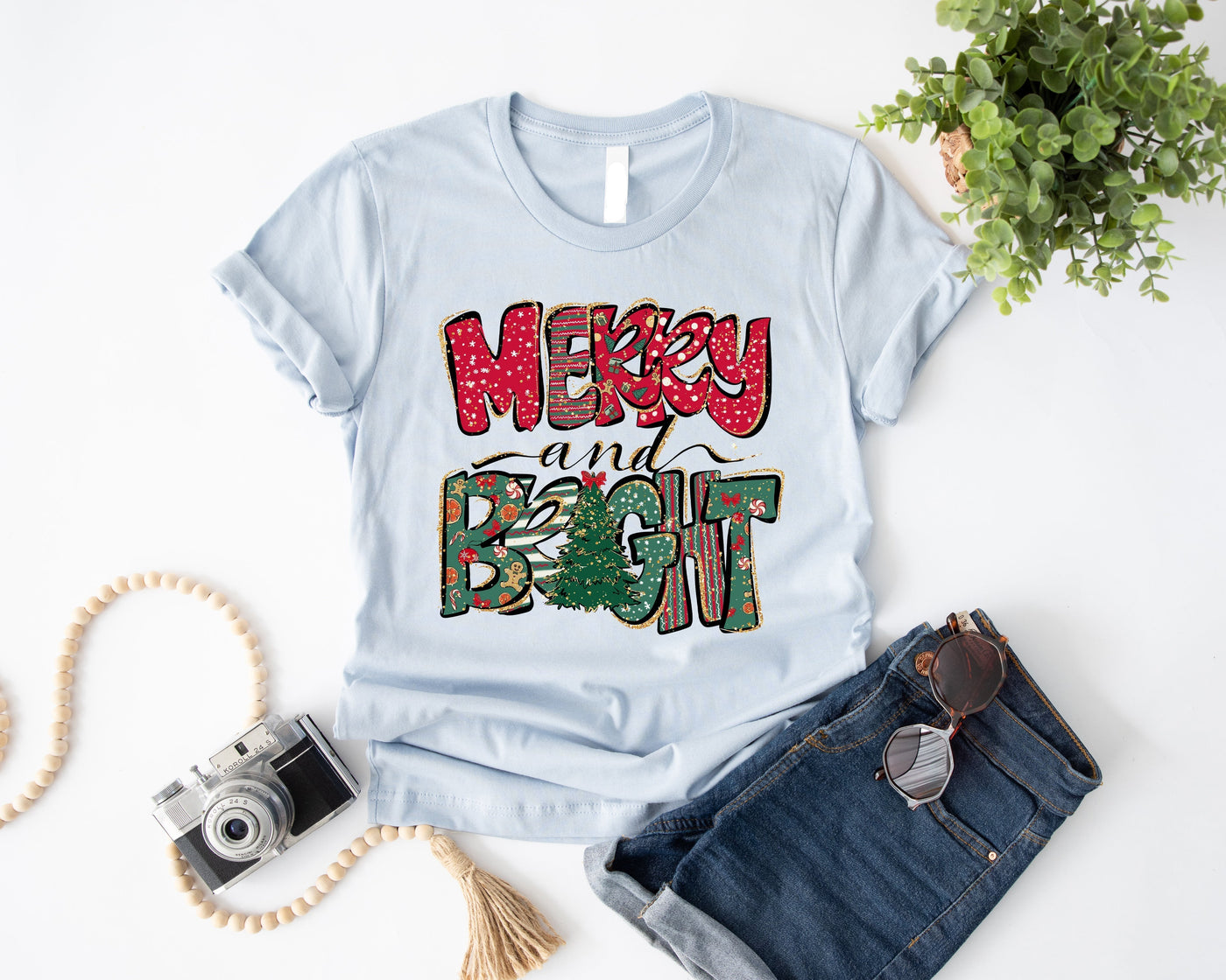 Merry_Bright Leopard Christmas light blue Tee