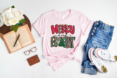 Merry_Bright Leopard Christmas light pink Tee