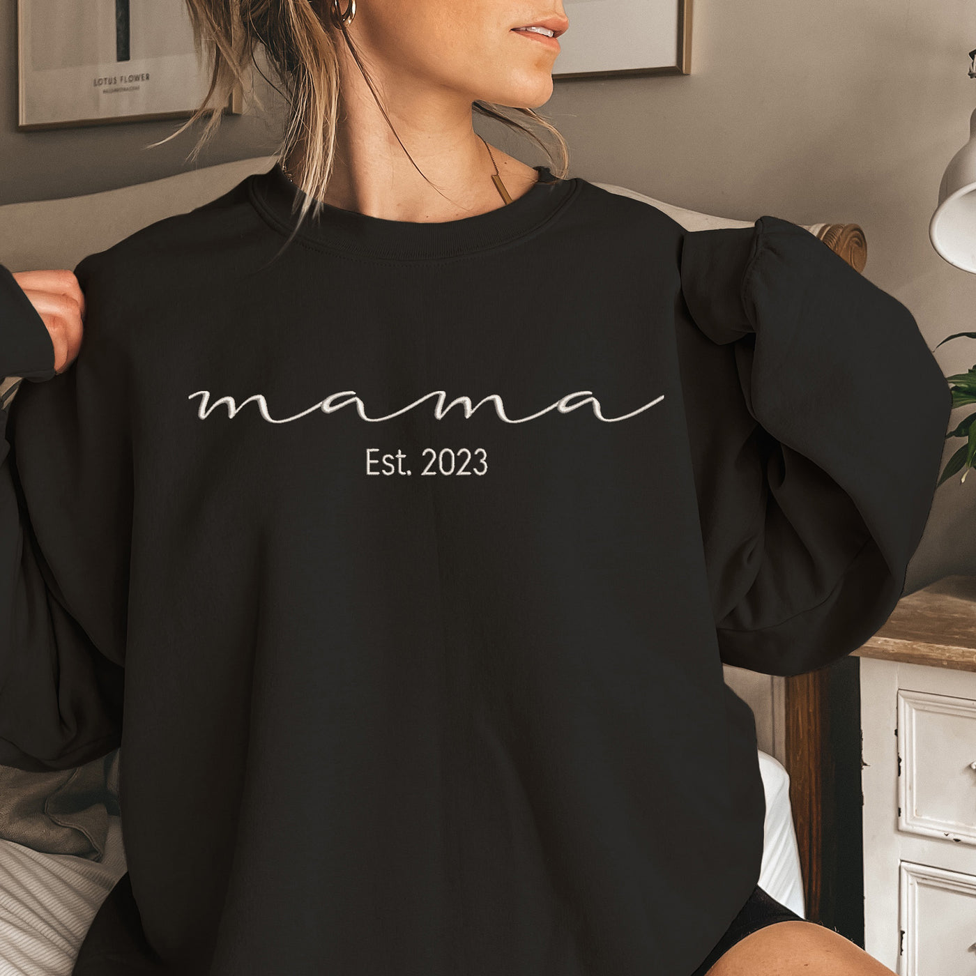 Custom Embroidered Mama black Sweatshirt