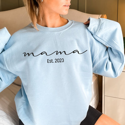 Custom Embroidered Mama light blue Sweatshirt