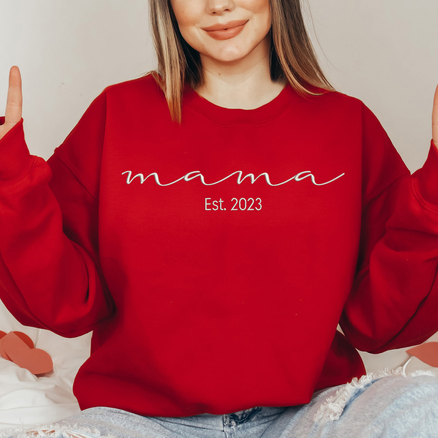 Custom Embroidered Mama red Sweatshirt