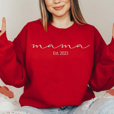 Custom Embroidered Mama red Sweatshirt