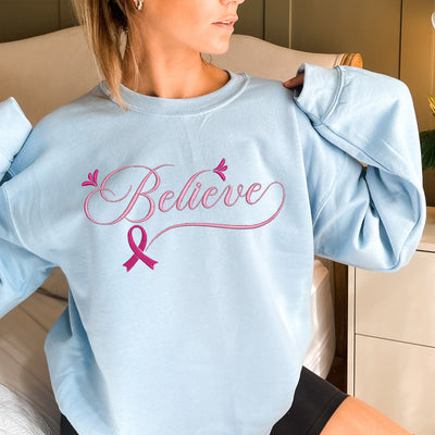 Believe Valentine's Day Embroidery Sweatshirt - Light Blue