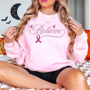 Believe Valentine's Day Embroidery Sweatshirt-Light Pink