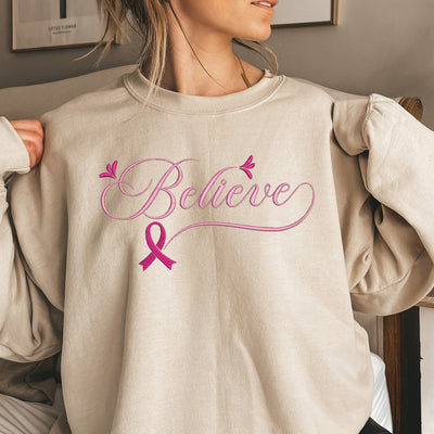 Believe Valentine's Day Embroidery Sweatshirt - Sand