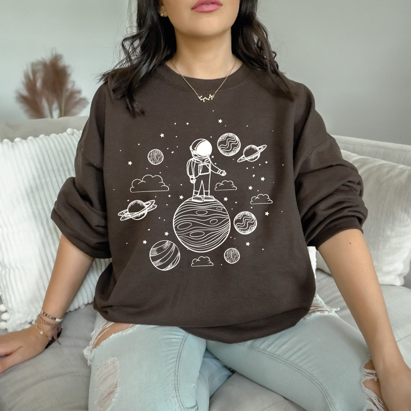 Space Themed dark chocolate sweatshirt