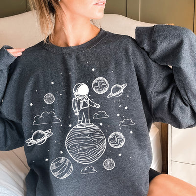 Space Themed dark grey heather sweatshirt