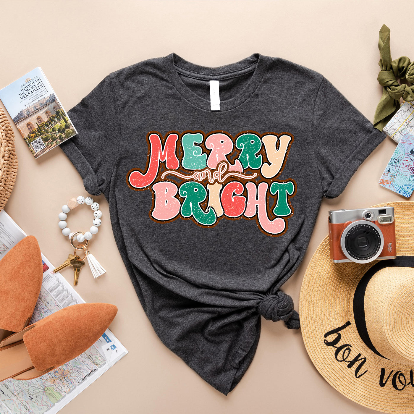 Boho Merry &amp; Bright T-Shirt-dark grey heather