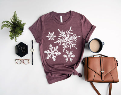 Let It Snow Snowflake Christmas Shirt, Heather Maroon Color