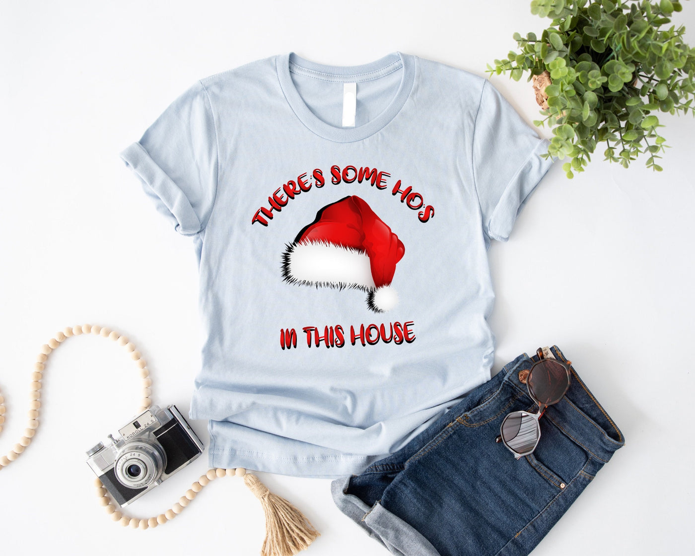 There's Some Ho's In This House T-Shirt, Funny Santa Claus Shirt, Christmas T-Shirt, Holiday Season T-Shirt, Merry And Bright Xmas Tee, G028