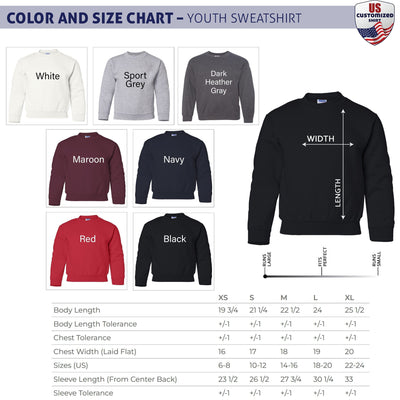 Gildan Youth Sweatshirt color and size chart