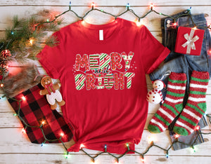 a t - shirt that says merry fresh surrounded by christmas decorations