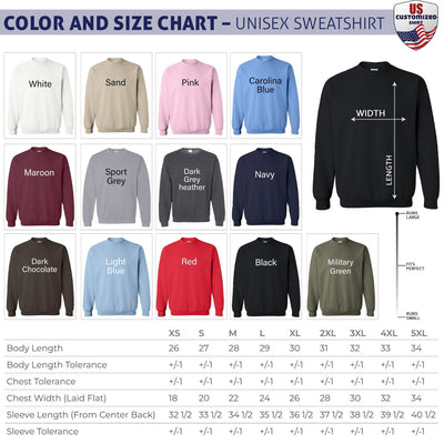 Gildan Sweatshirt color and size chart