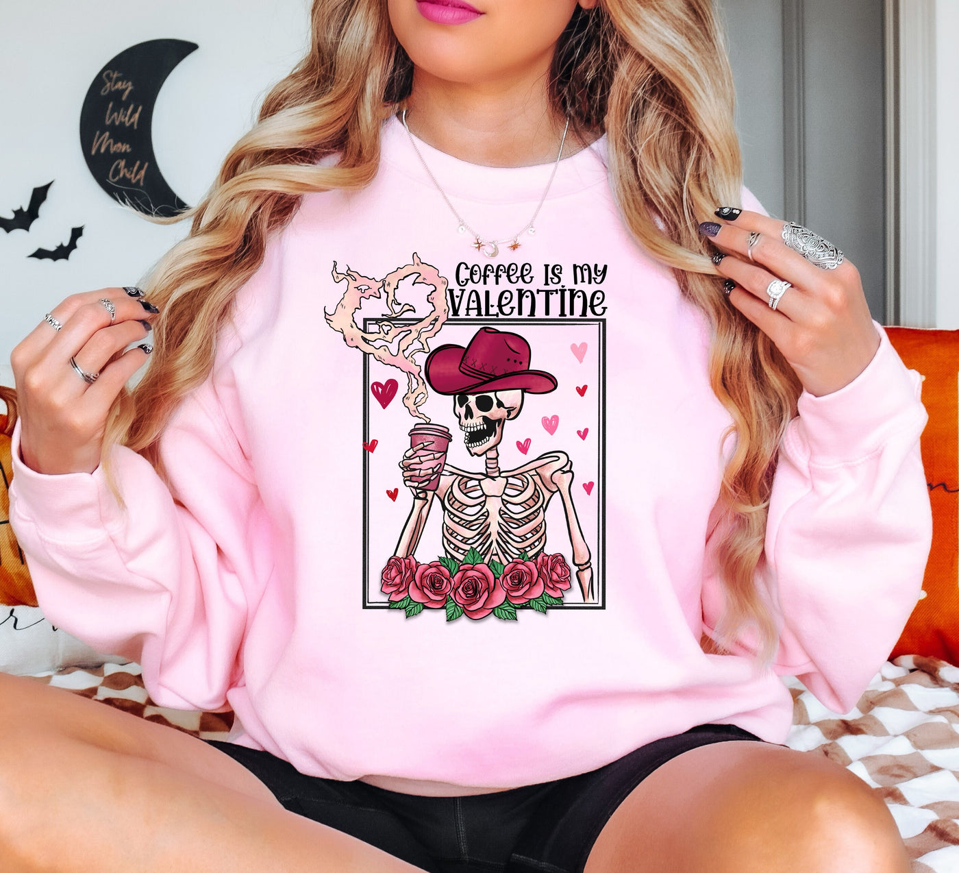 Skeleton Crew Coffee Lovers Light Pink Sweatshirt and Hoodie