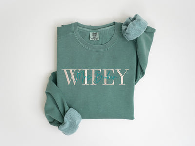 Custom "Mrs." Comfort Colors T-Shirt - Hubby & Wifey Gift, Blue Spruce Color