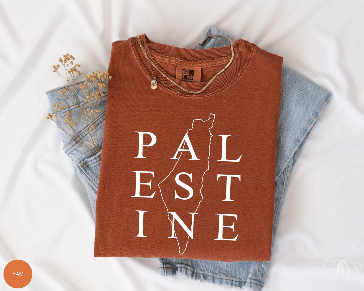 Palestine Map T-Shirt, Comfort Colors Yam Color