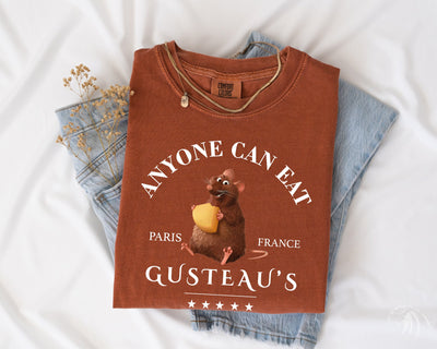 a shirt that says anyone can eat, with a mouse on it