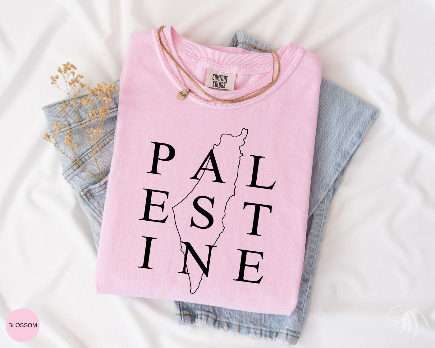 Palestine Map T-Shirt, Comfort Colors Blossom Color