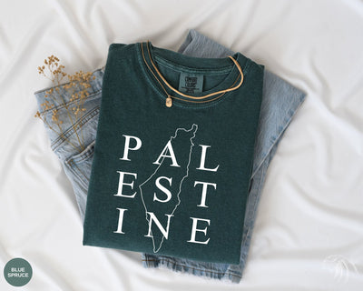 Palestine Map T-Shirt, Comfort Colors Blue Spruce Color