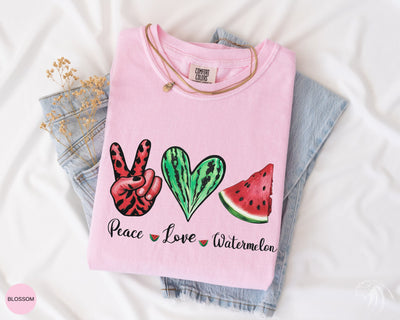 Comfort Colors Peace Love Watermelon Tee, Blossom Color