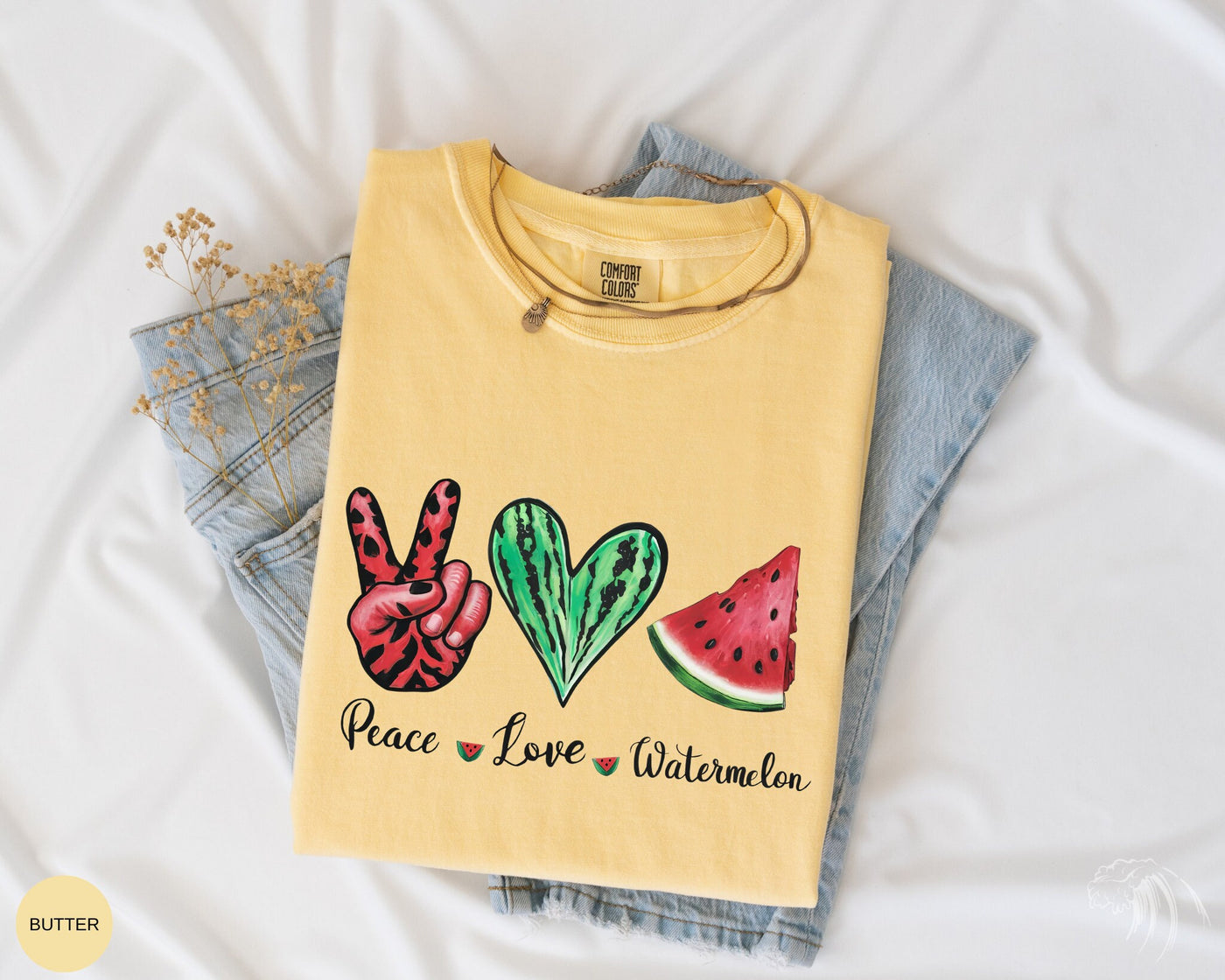 Comfort Colors Peace Love Watermelon Tee, Butter Color