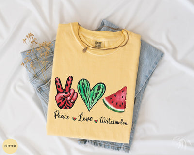 Comfort Colors Peace Love Watermelon Tee, Butter Color