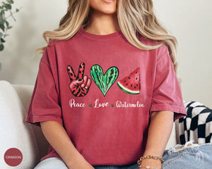 Comfort Colors Peace Love Watermelon Tee, Crimson Color