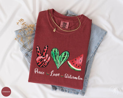 Comfort Colors Peace Love Watermelon Tee, Crimson Color