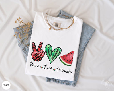 Comfort Colors Peace Love Watermelon Tee, White Color