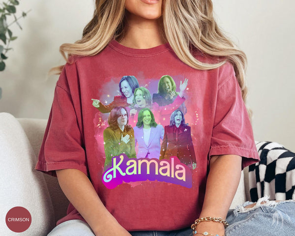 a woman sitting on a couch wearing a pink shirt