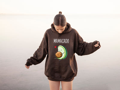 Mamacado Pregnancy Announcement dark chocolate hoodie