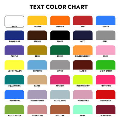 US CUSTOM SHIRT TEXT COLOR CHART